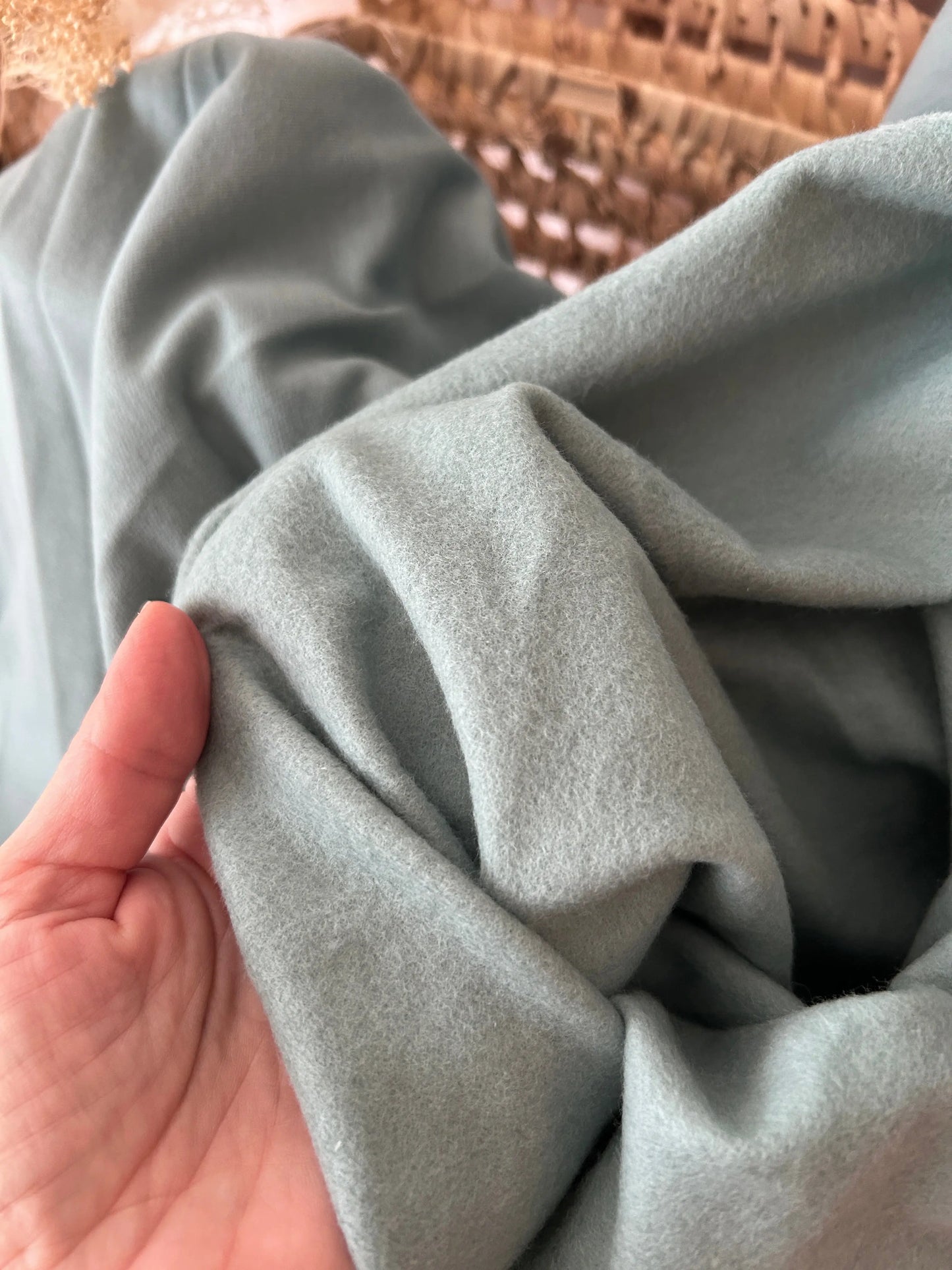 Tissu sweat french terry coloris vert eucalyptus Emilia Fabrics