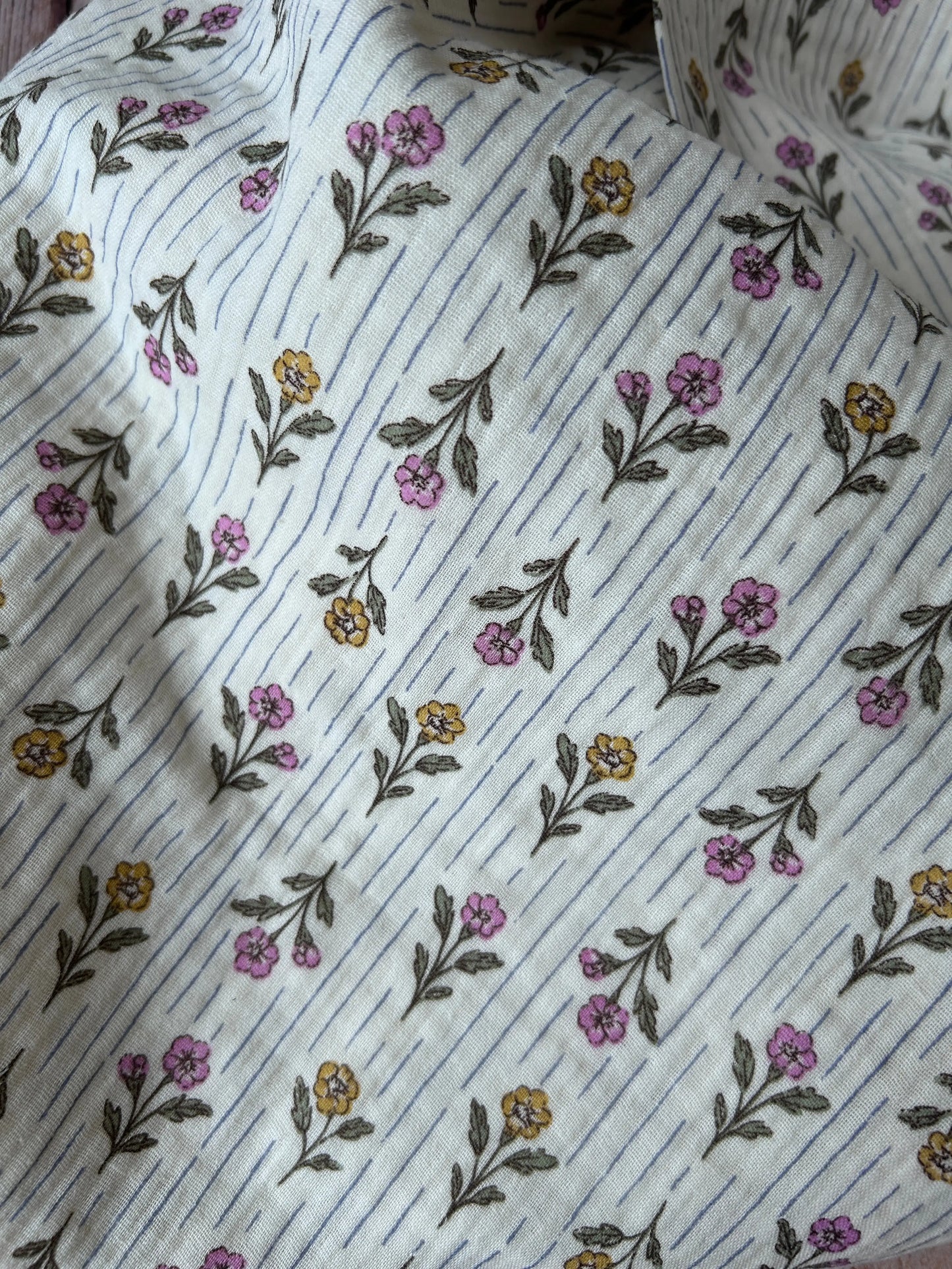 Tissu double gaze fleurs et rayures Emilia Fabrics