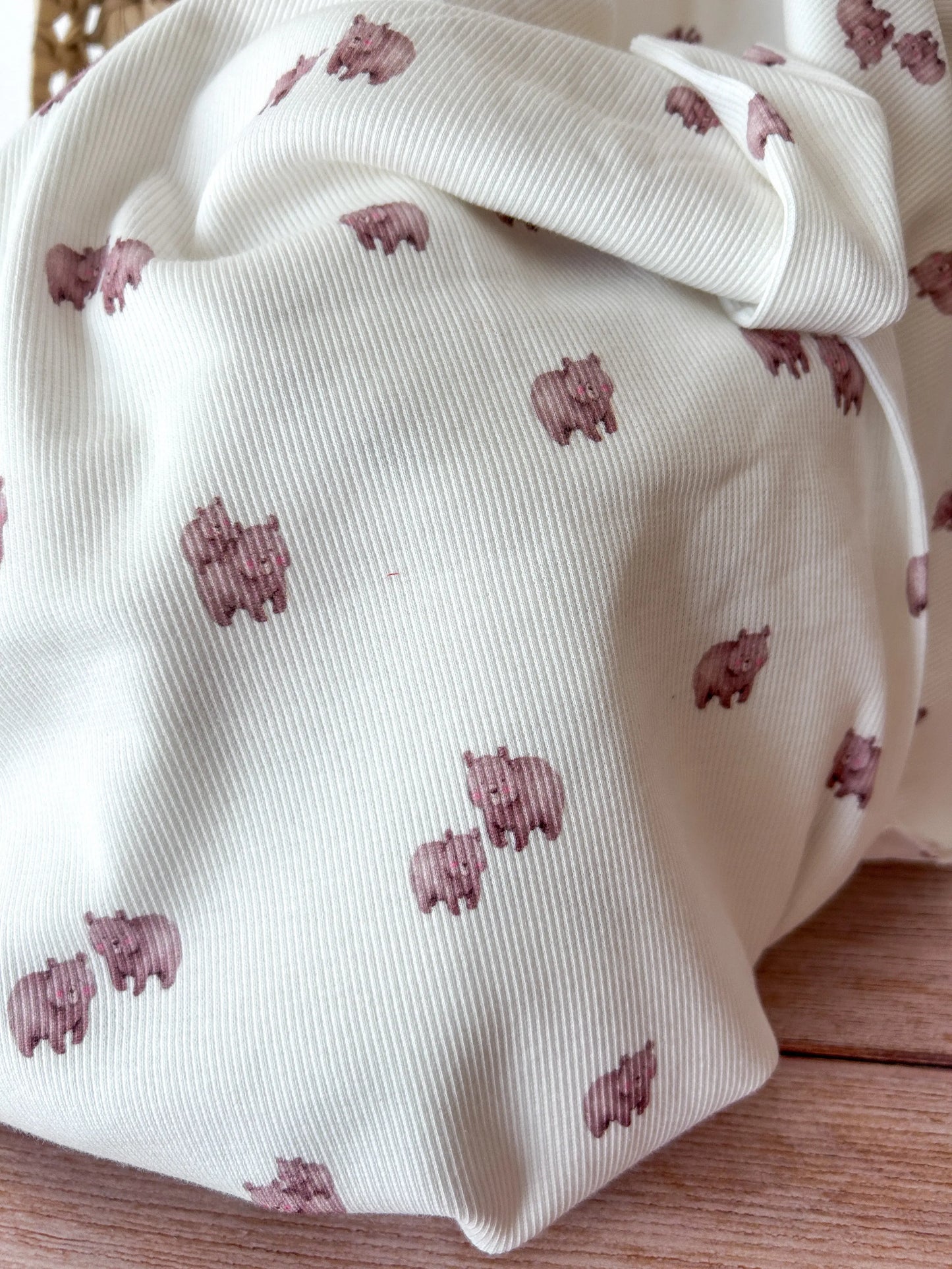 Jersey côtelé motif ourson Emilia Fabrics
