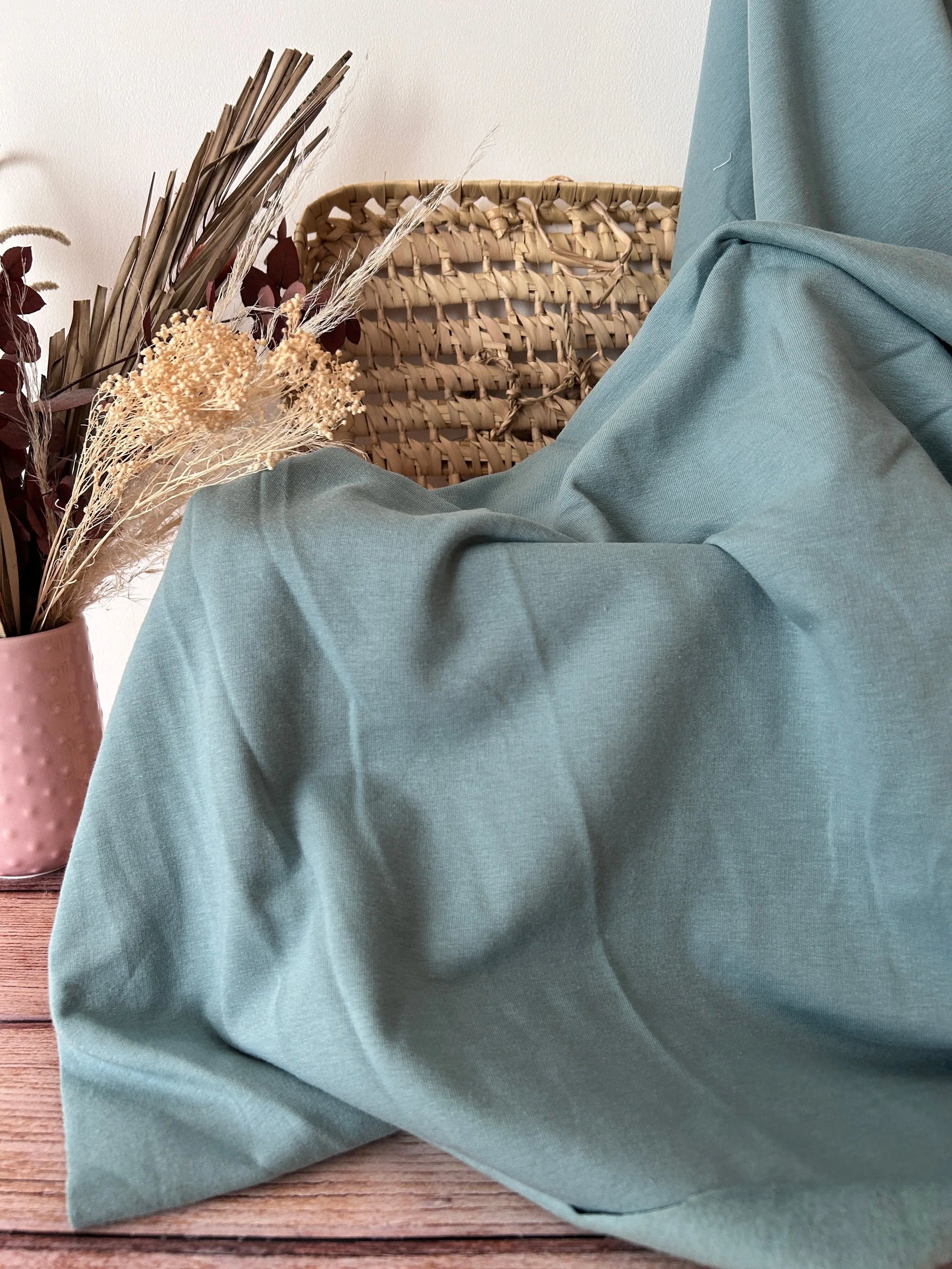 Tissu sweat french terry coloris vert eucalyptus Emilia Fabrics