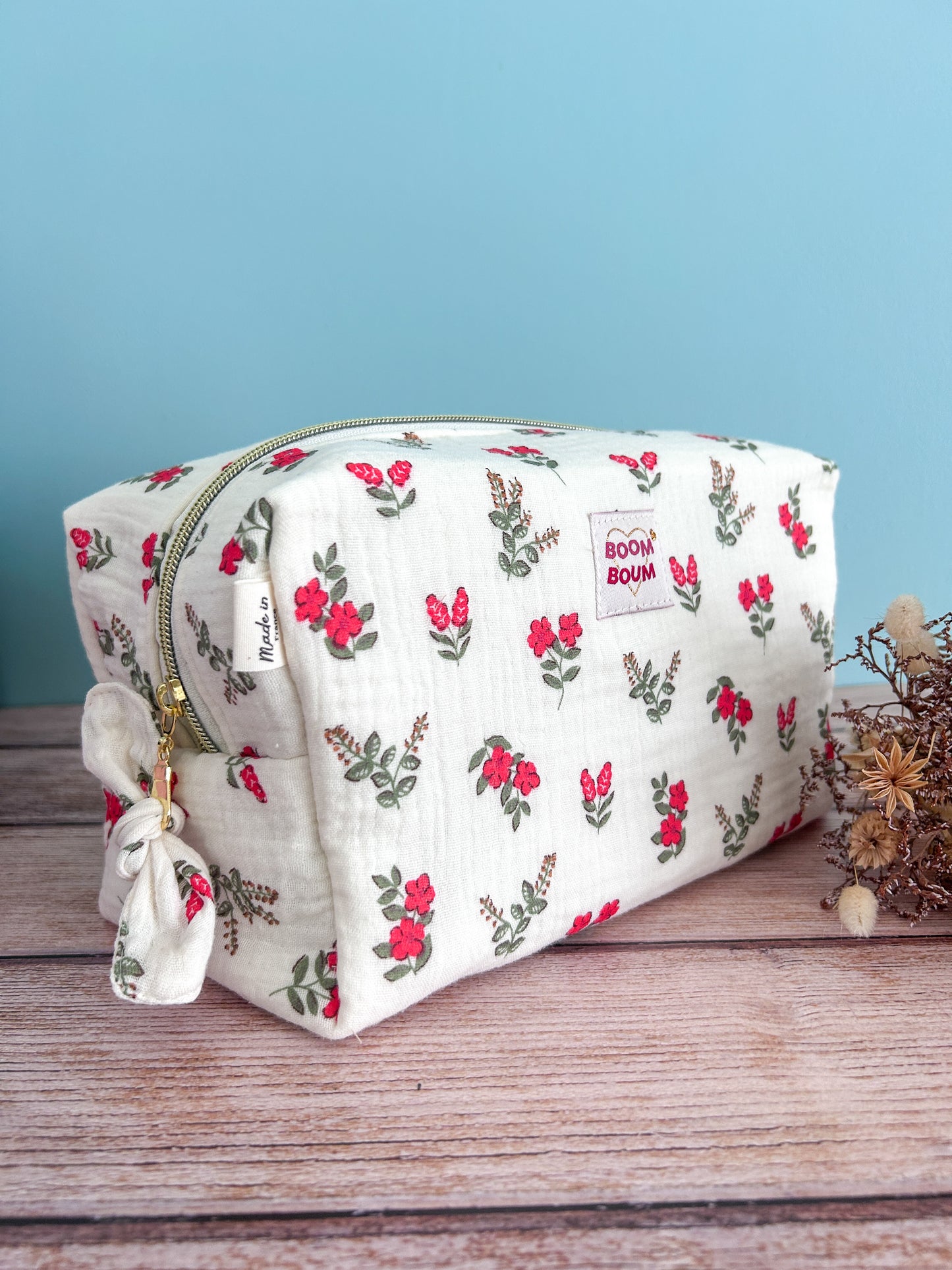 Grande trousse de toilette fleurie en double gaze- Motif Fergie