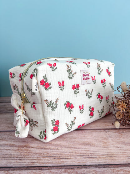 Grande trousse de toilette fleurie en double gaze- Motif Fergie