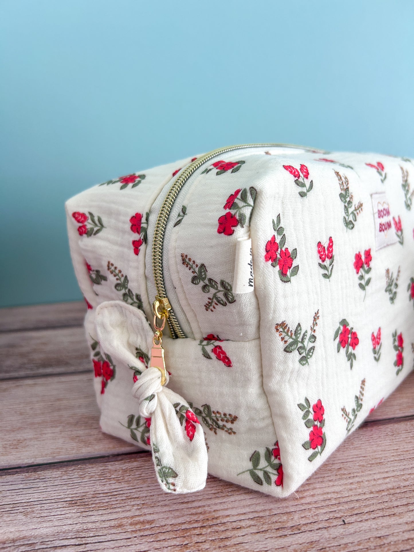 Grande trousse de toilette fleurie en double gaze- Motif Fergie