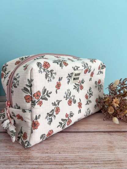 Grande trousse de toilette fleurie en double gaze- Motif Lina