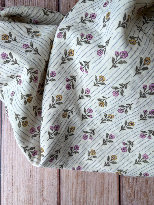 Tissu double gaze fleurs et rayures Emilia Fabrics
