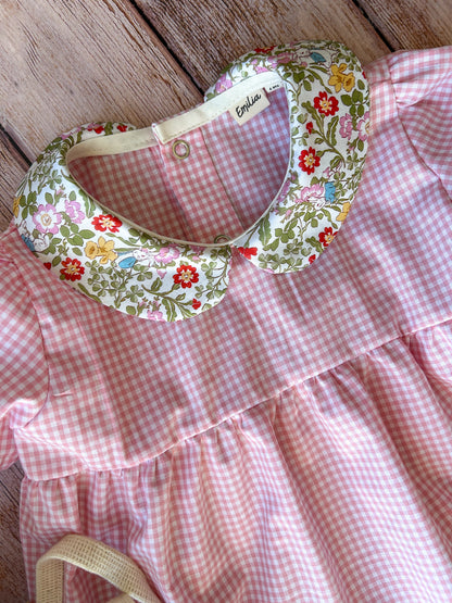 Blouse enfant Pauline – Vichy rose & col Claudine Liberty Emilia Maison créative