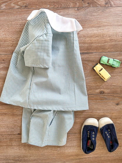 Blouse enfant Anatole – Vichy vert sauge & col chemise blanc Emilia Maison créative