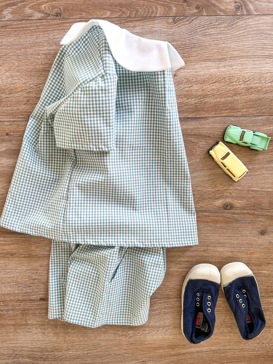 Blouse enfant Anatole – Vichy vert sauge & col chemise blanc Emilia Maison créative