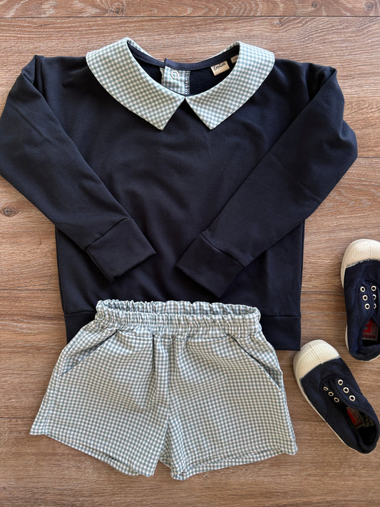 Sweat enfant Martin- Col chemise vichy Emilia Maison créative