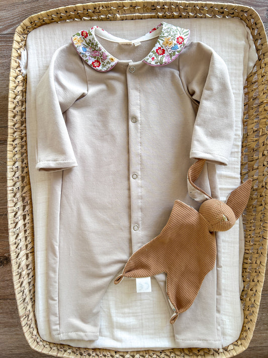 Combinaison bébé Louison – Sable & col Claudine Liberty Emilia Maison créative