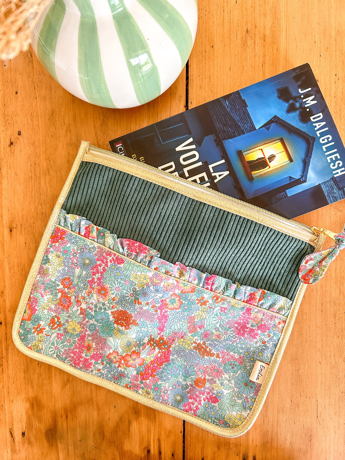 Pochette livre velours et Liberty Emilia Maison créative