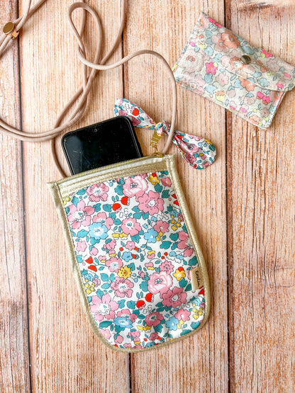 Pochette téléphone Liberty avec fermeture éclair dorée