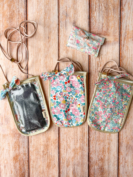 Pochette téléphone bandoulière fait main en tissu Liberty