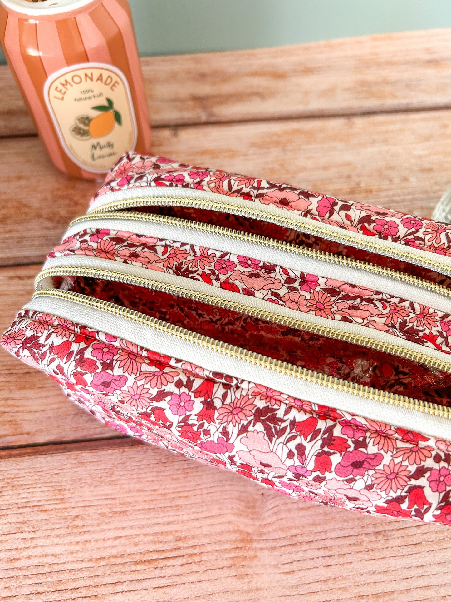 Trousse  maquillage double compartiment en Liberty personnalisable Emilia Maison créative