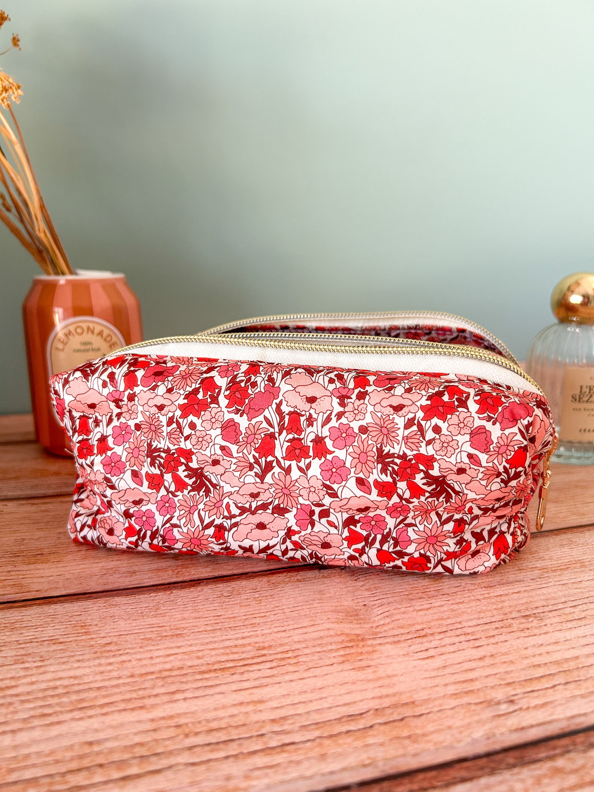 Trousse  maquillage double compartiment en Liberty personnalisable Emilia Maison créative