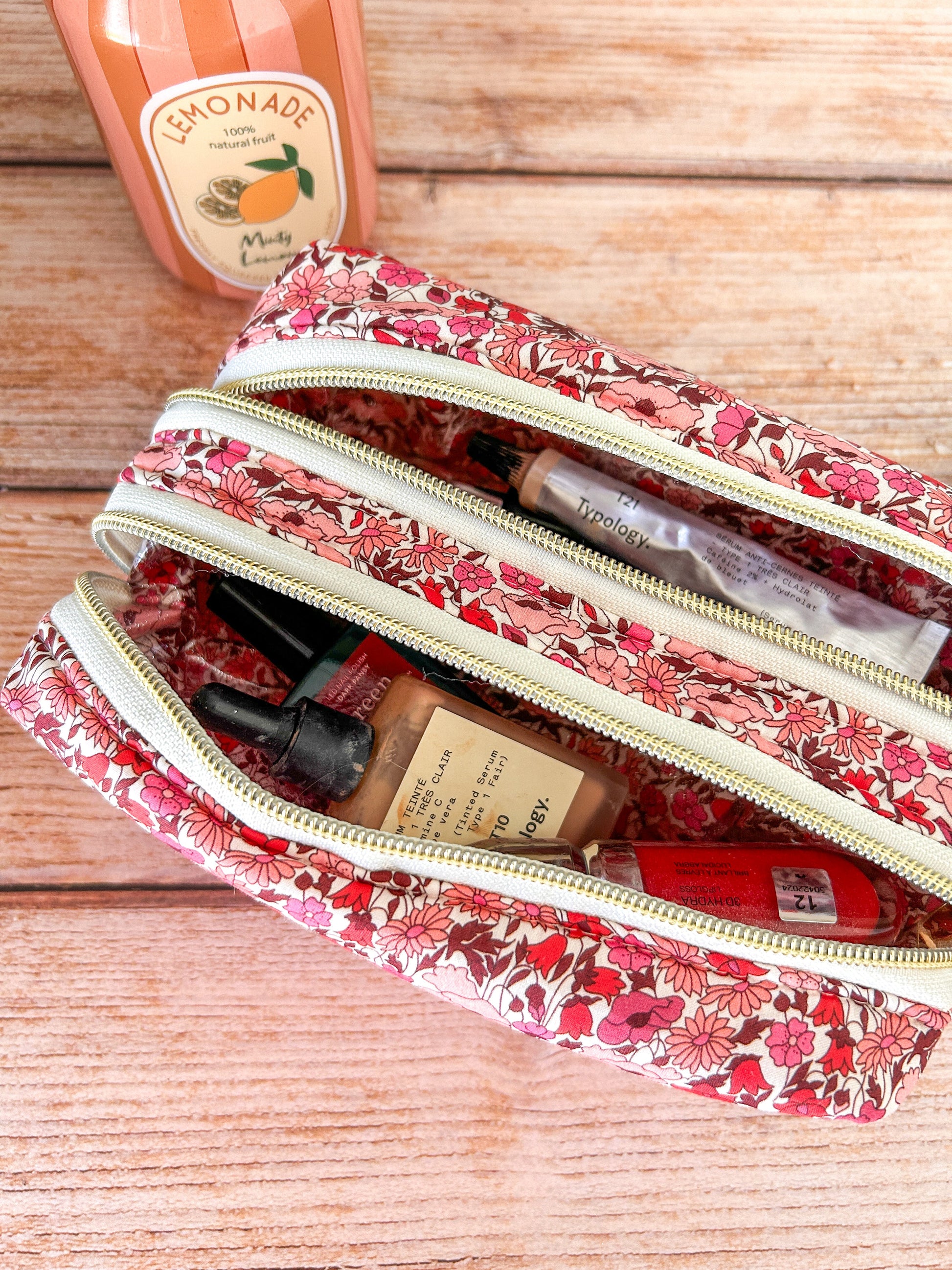 Trousse  maquillage double compartiment en Liberty personnalisable Emilia Maison créative