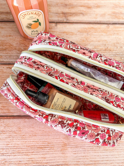 Trousse  maquillage double compartiment en Liberty personnalisable Emilia Maison créative